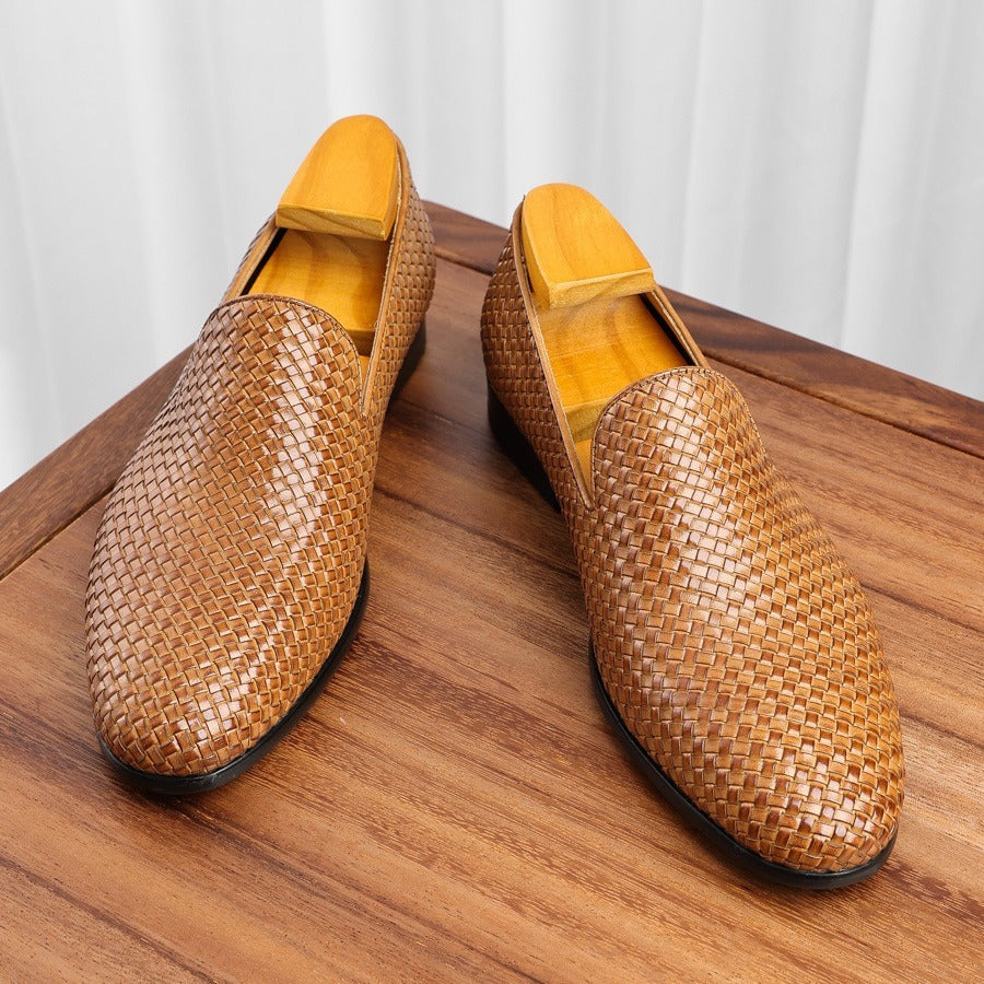 Genuine Leather Woven Slip-on Dress Shoes