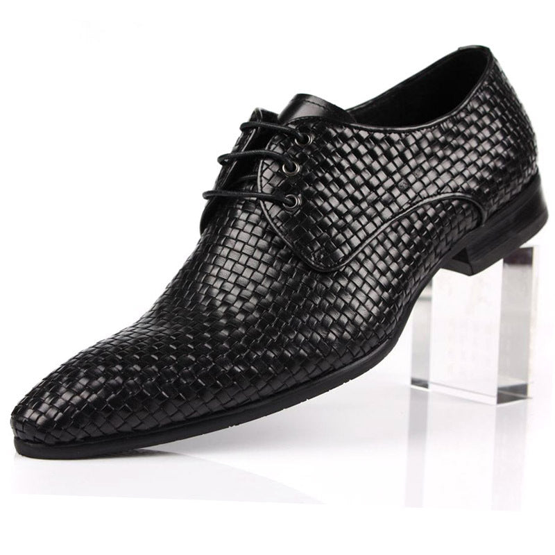 Leather Woven Breathable Pointed Toe Dress Shoes