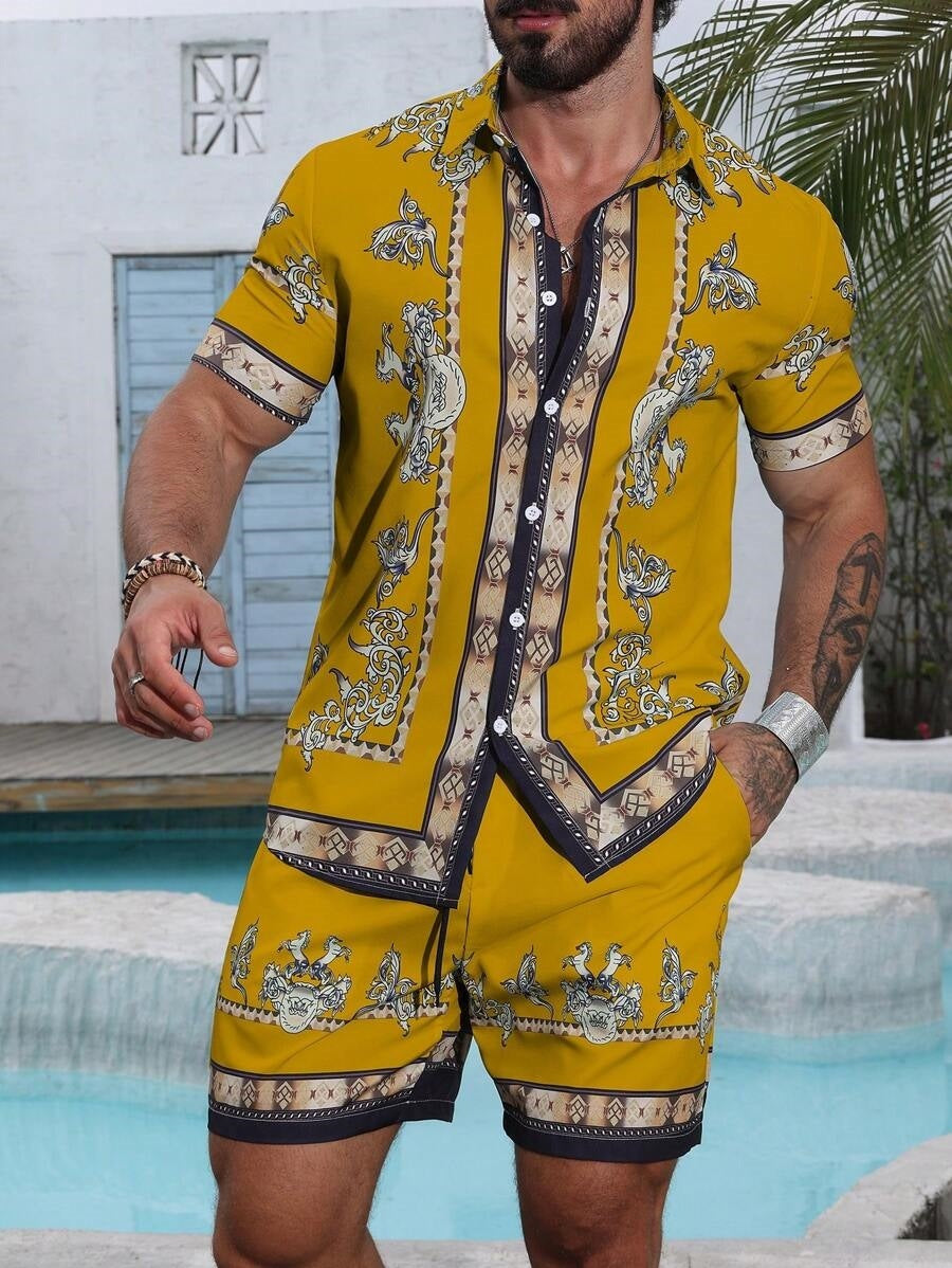 Digital Print Loose Shirt Shorts Set