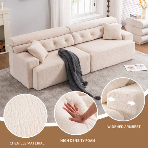 Chenille Fabric COMPRESSION SOFA with 2 Pillows - APRICOT