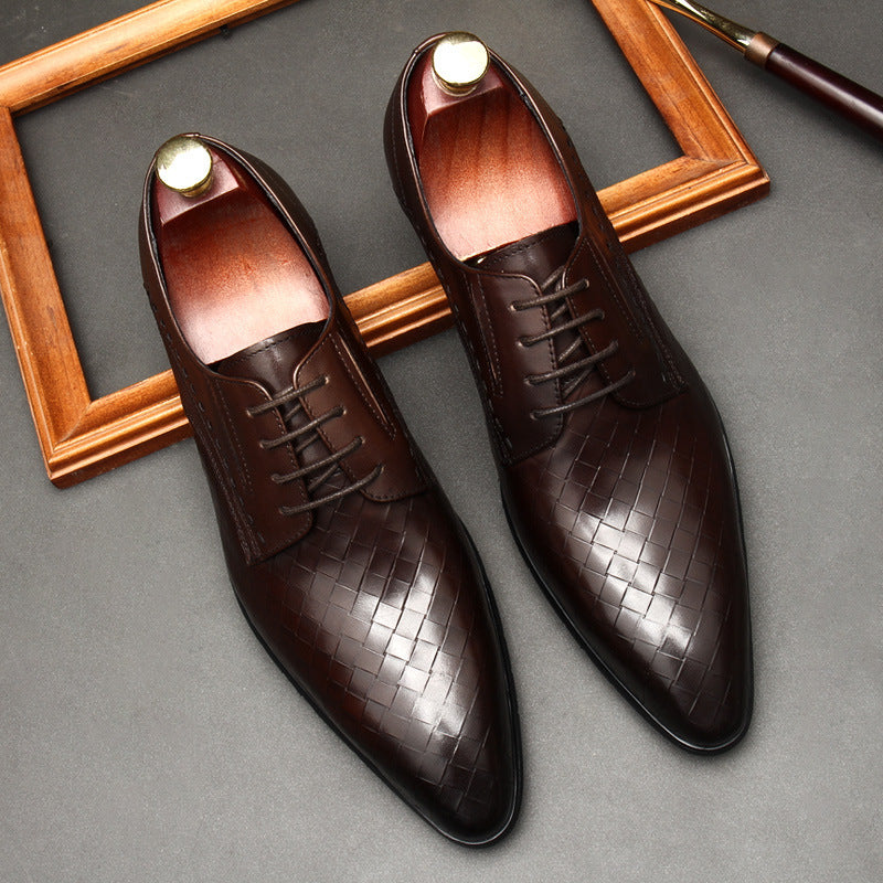 Embossed Stone Pattern Laced Leather Dress Shoes