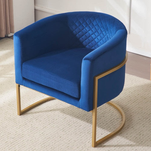 Velvet Gold Metal Bracket Lounge Chair With Curved Backrest