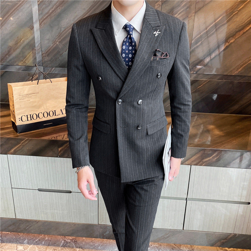 Pinstriped Slim Fit Double Breasted Three-Piece Suit