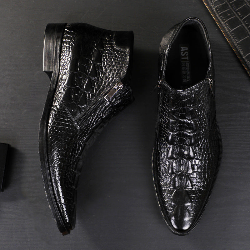 Leather High Top Croc Print Boots