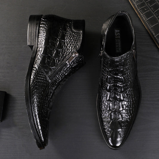 Leather High Top Croc Print Boots
