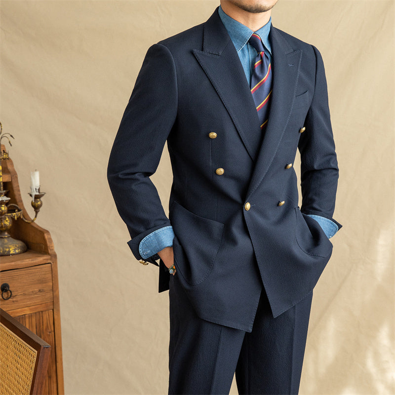 Seersucker Half-lined  Double-Breasted Suit