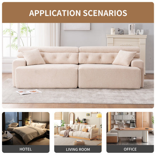Chenille Fabric COMPRESSION SOFA with 2 Pillows - APRICOT