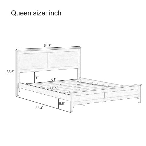 Solid Wood Platform Bed with Sturdy Wooden Slats Support - Queen Size - Seadrift