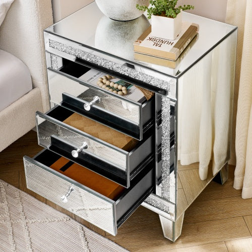 Silver Mirror Three Drawer Side Table