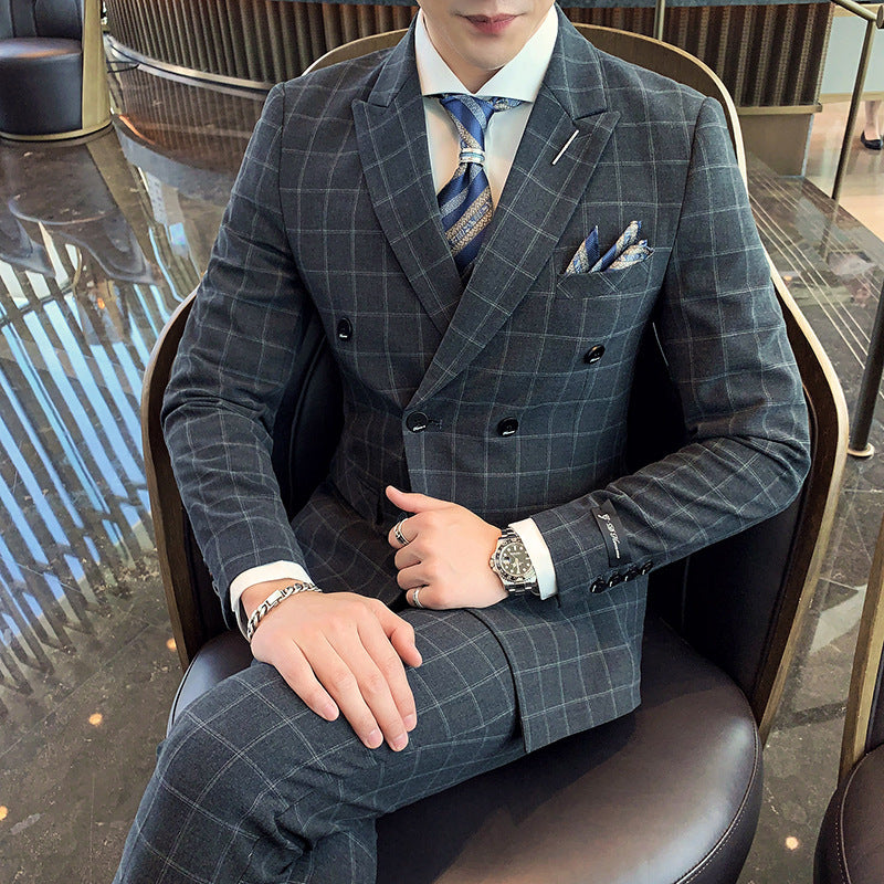Plaid Three-Piece Slim-Fit Suit