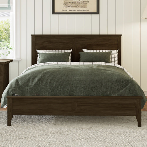 Solid Wood Platform Bed With Sturdy Wooden Slats Support - King Size - Espresso