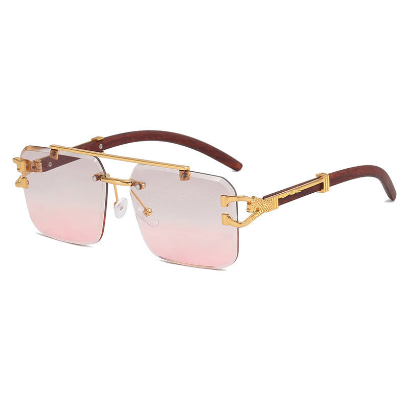 Double Beam Frameless Trimming Square Sunglasses