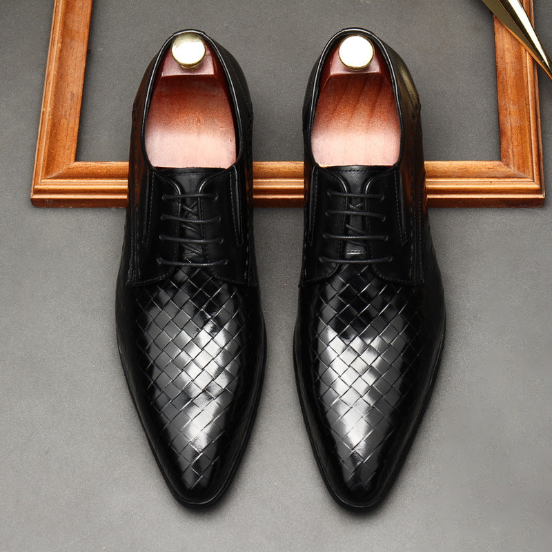 Embossed Stone Pattern Laced Leather Dress Shoes