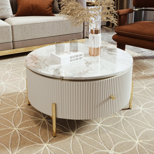 Round Coffee Table with 2 Large Storage Drawers