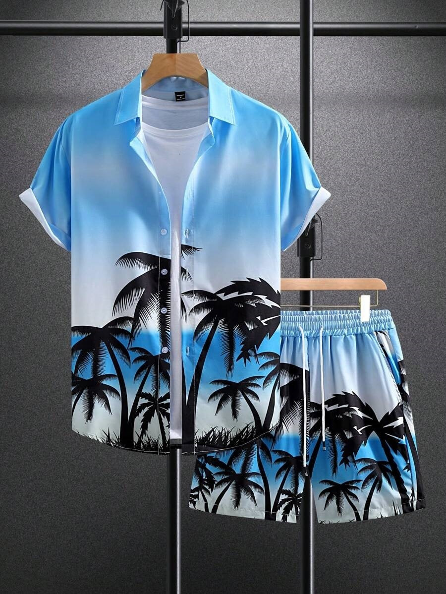 Digital Print Loose Shirt Shorts Set