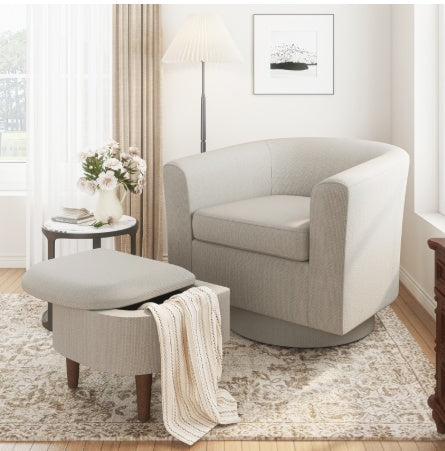 COLAMY Swivel Barrel Accent Chair With Ottoman