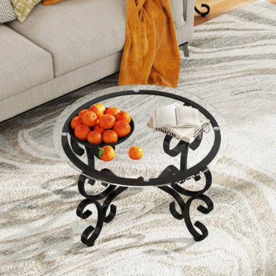 Tempered Glass Surface Coffee Table with Round End Side Tables - 3 Piece Set