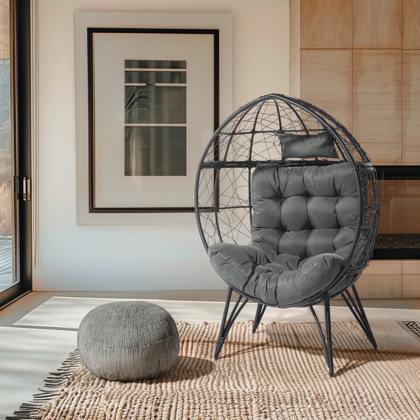 Black Rattan Wicker Egg Chair