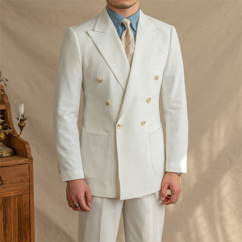Seersucker Half-lined  Double-Breasted Suit