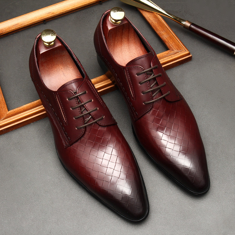 Embossed Stone Pattern Laced Leather Dress Shoes