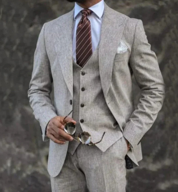 Single Breasted Cotton Three-Piece Suit