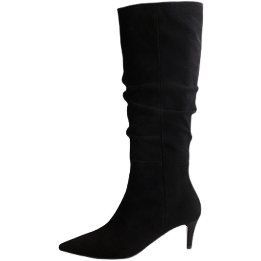French Suede Brown Stiletto Boots