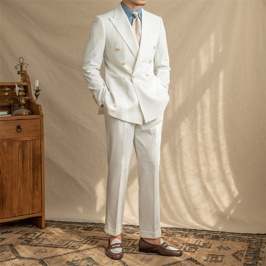 Seersucker Half-lined  Double-Breasted Suit