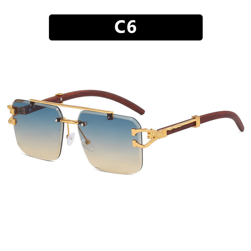 Double Beam Frameless Trimming Square Sunglasses