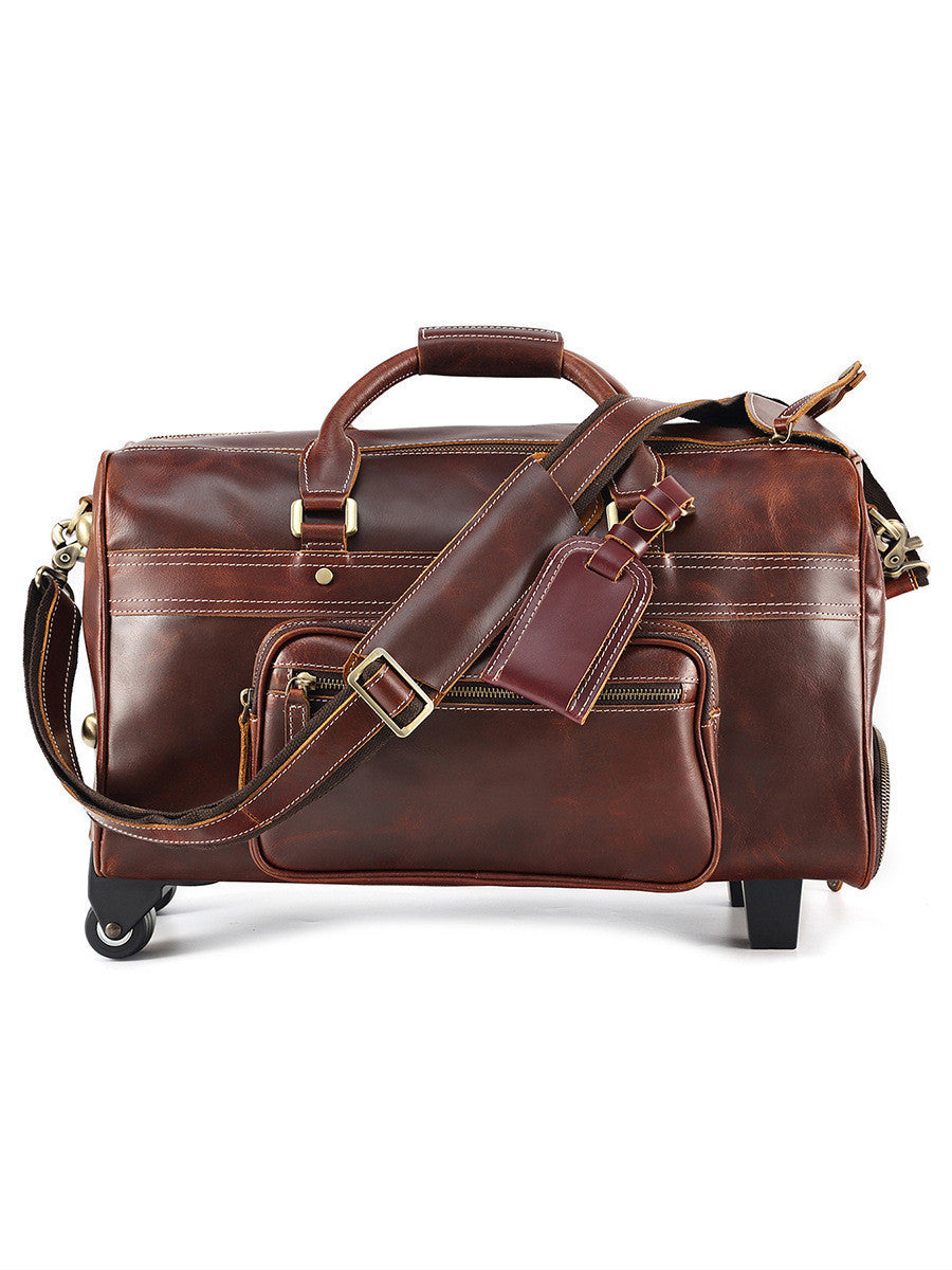 Leather Retro Portable Wheeled Travel Bag