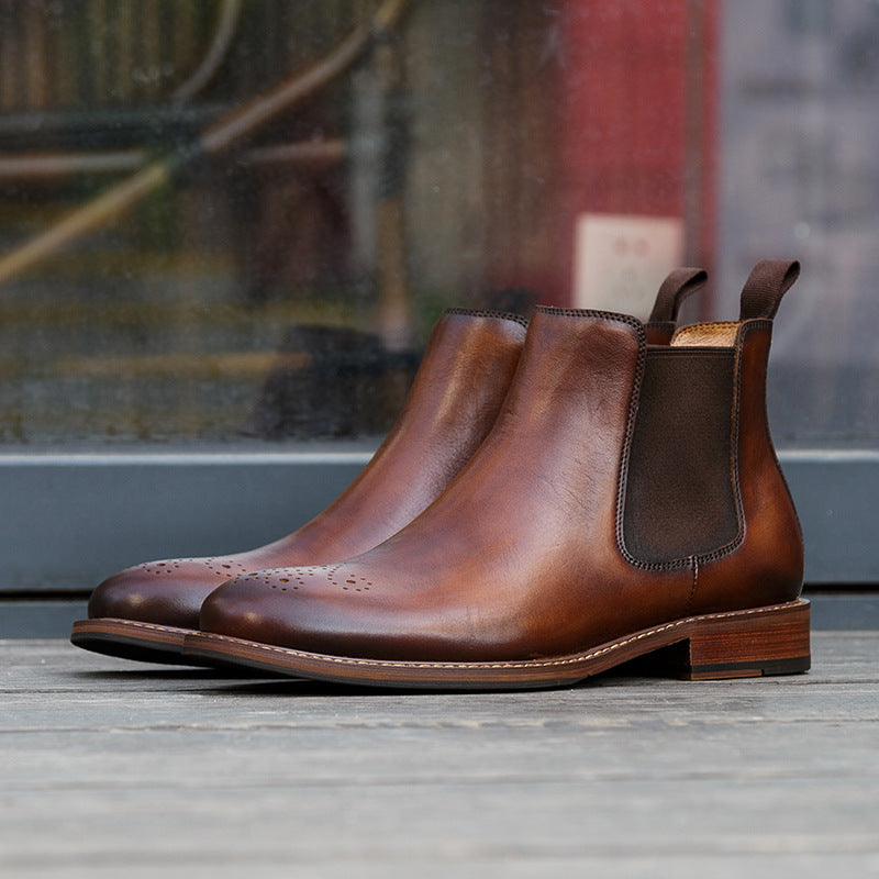 Carved Leather Short Martin Boots