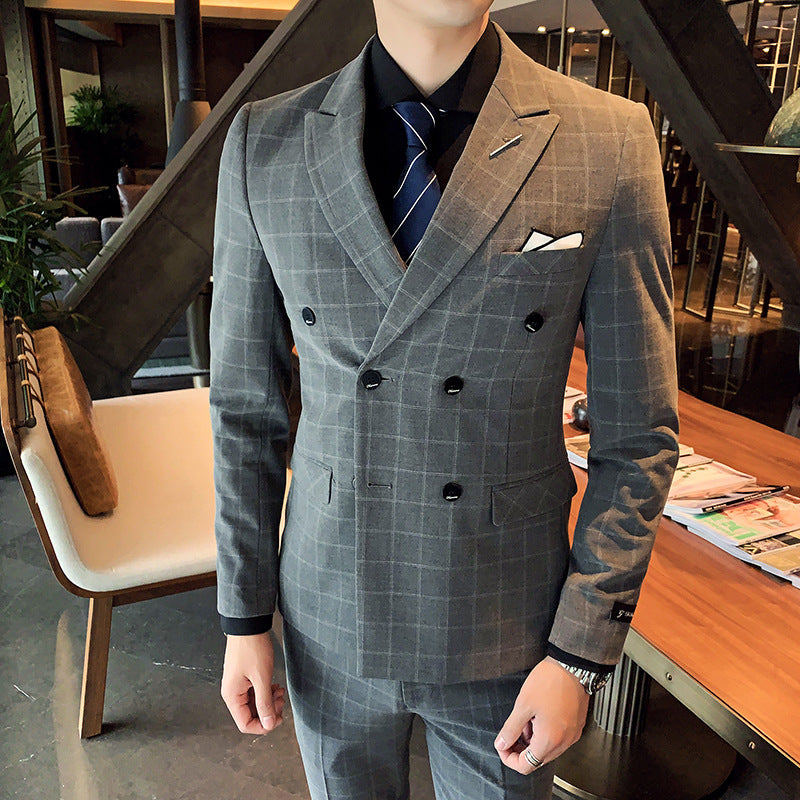 Plaid Three-Piece Slim-Fit Suit