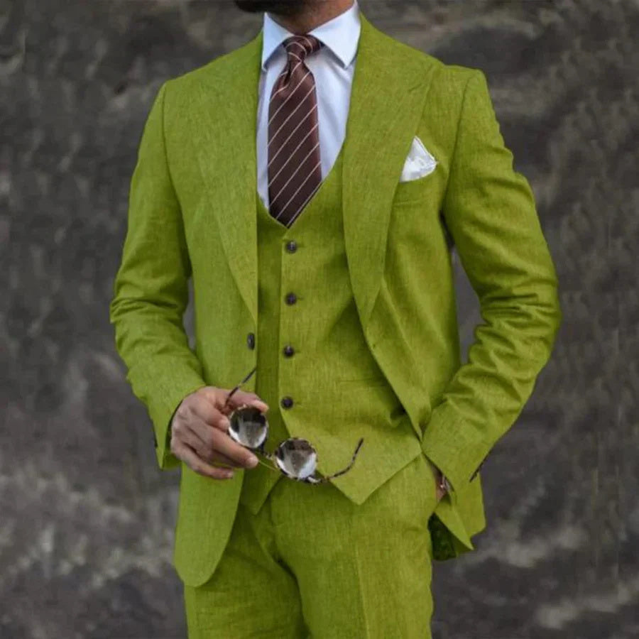 Single Breasted Cotton Three-Piece Suit