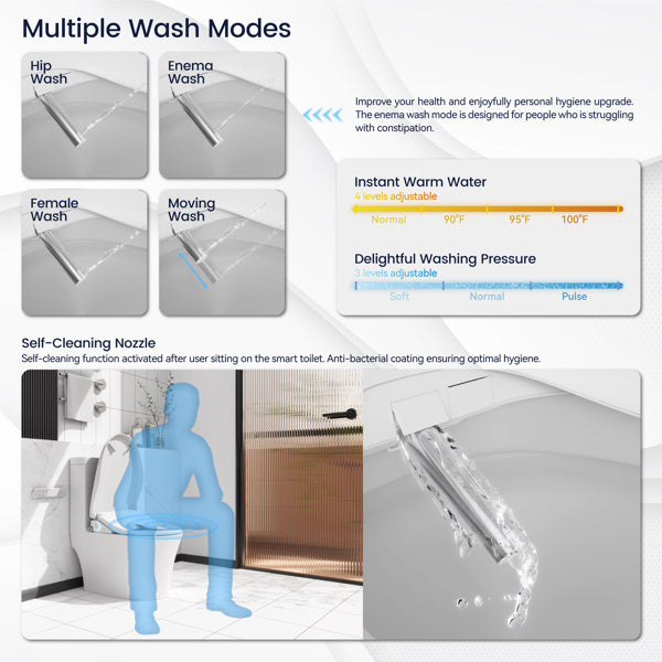 Smart Toilet With Side Knob Adjustable Heated Seat - Water Temperature And Pressure Adjustment Function, Portable Toilet With Automatic Nozzle Cleaning Function