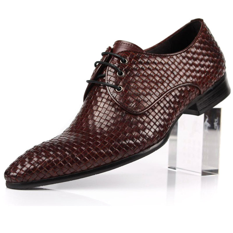 Leather Woven Breathable Pointed Toe Dress Shoes