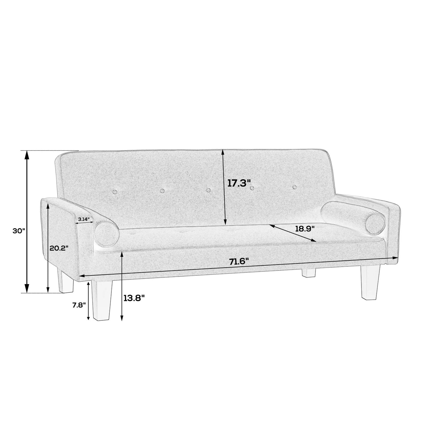 Tufted Fabric Convertible Sofa with Pillows