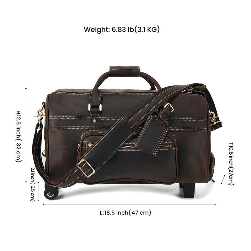 Leather Retro Portable Wheeled Travel Bag