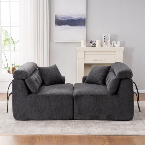 Chenille Fabric COMPRESSION SOFA With 2 Pillows - GRAY