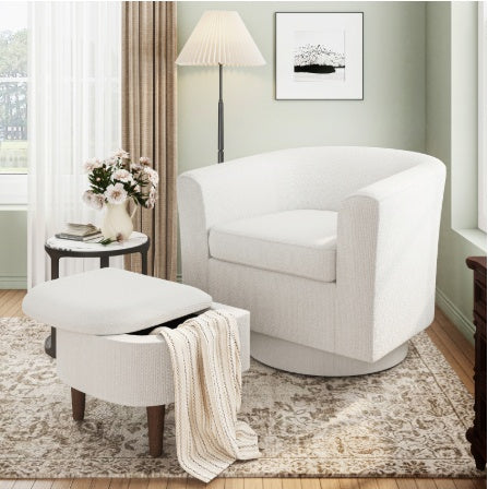 COLAMY Swivel Barrel Accent Chair With Ottoman