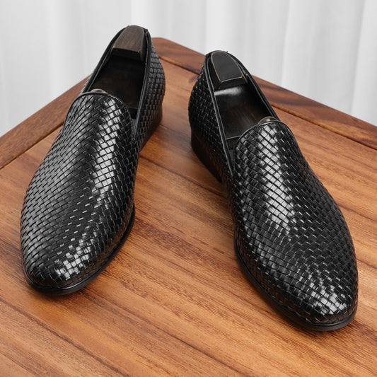 Genuine Leather Woven Slip-on Dress Shoes