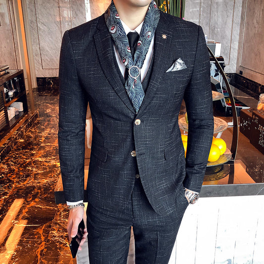Interlining Slim-fit Single Breasted Three-Piece Suit