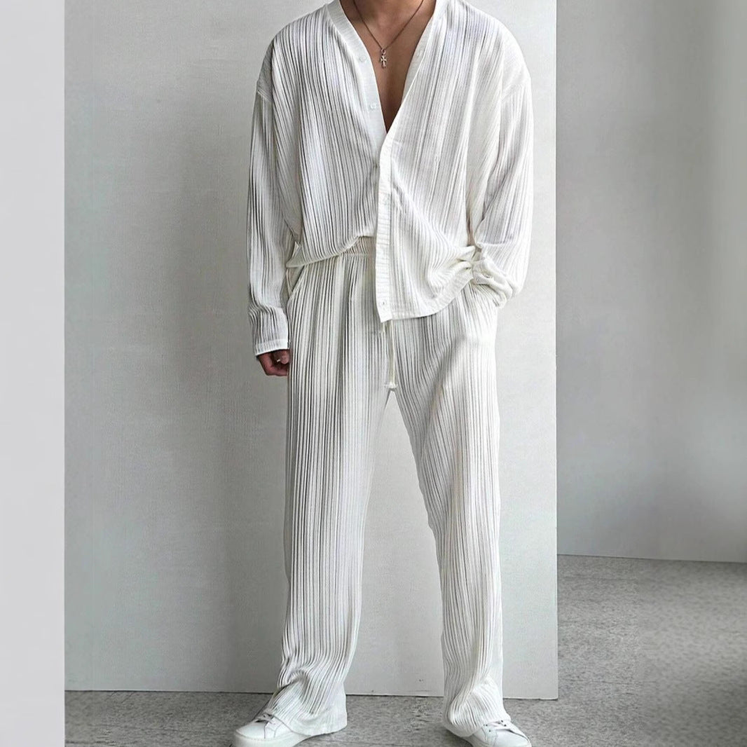 Casual Button Long Sleeve Trousers Suit