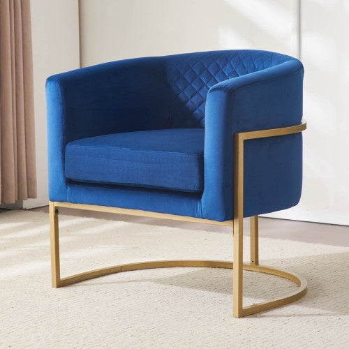Velvet Gold Metal Bracket Lounge Chair With Curved Backrest