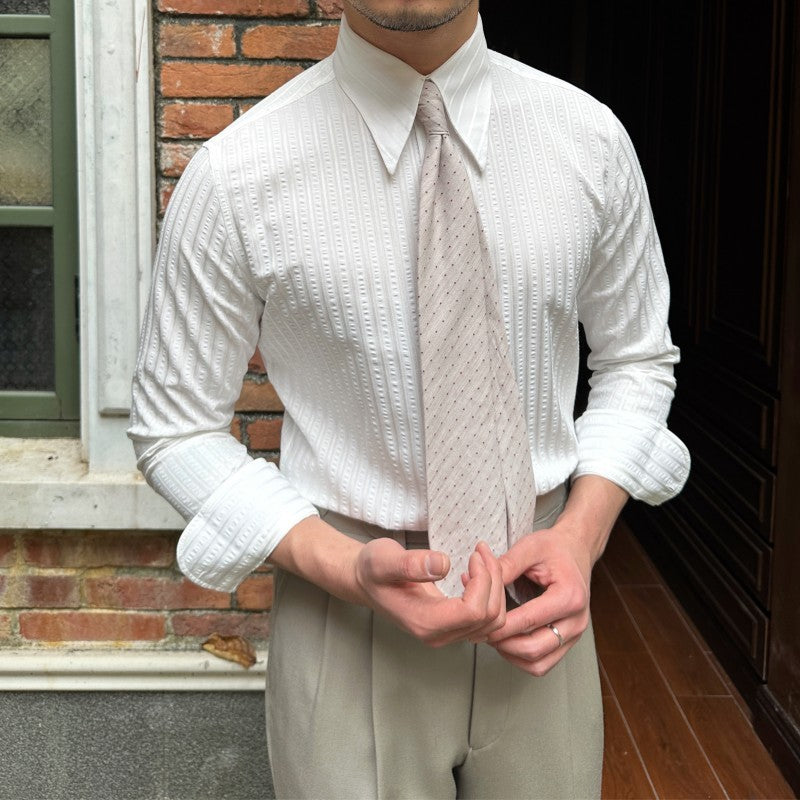 Solid Color Seersucker Long Sleeve Button Down